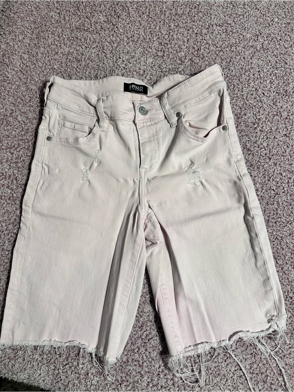 Buffalo David Bitton Pale Pink Distressed Denim Bermuda Shorts